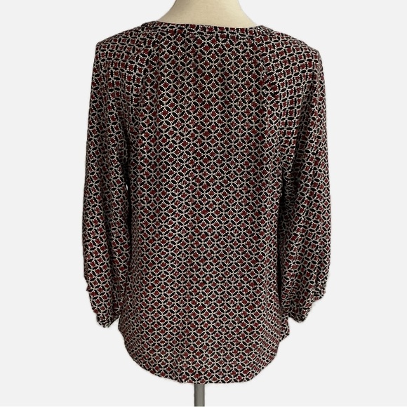 Joie Silk Blouse Top V-Neckline 3/4 Length Sleeves Floral Geometric Print Medium - Picture 2 of 10